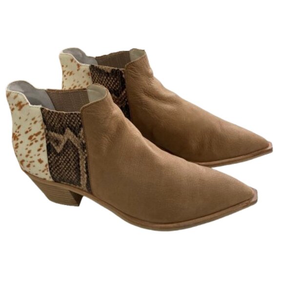 Anthropologie Dolce Vita Ankle Booties Suede Calf Hair Snakeprint Western 9.5 - Picture 1 of 9